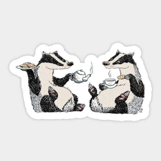 Badger Tea Party Sticker by shiro